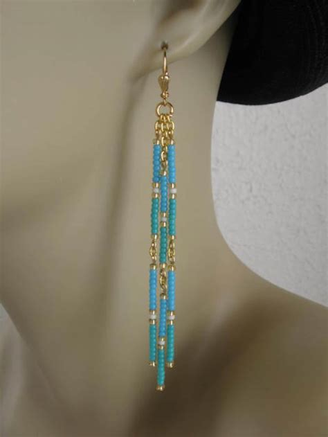 Seed Bead Dangle Earrings Turquoise Aqua Etsy