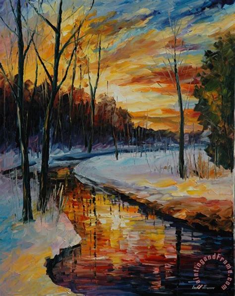 Leonid Afremov Winter Sunset Painting Winter Sunset Print For Sale