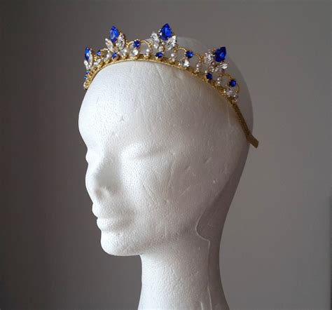 Sapphire Tiara Bridal Crown Blue Wedding Pearl Tiara Royal Etsy