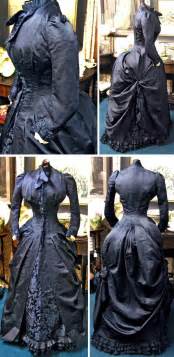 Day Dress Ca 1880s Deep Midnight Blue Silk Brocade With Ivory Pleated