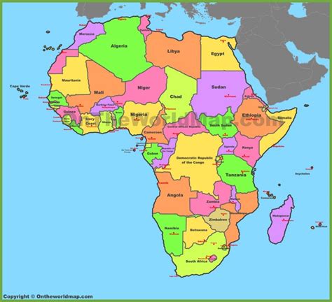It is a large political map of africa that also shows many of the continent's physical features in color or shaded relief. Map of Africa with countries and capitals