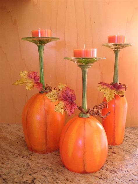 Pumpkin Patch Wine Glass Candle Stand Set Of 3 By Neatstuf On Etsy
