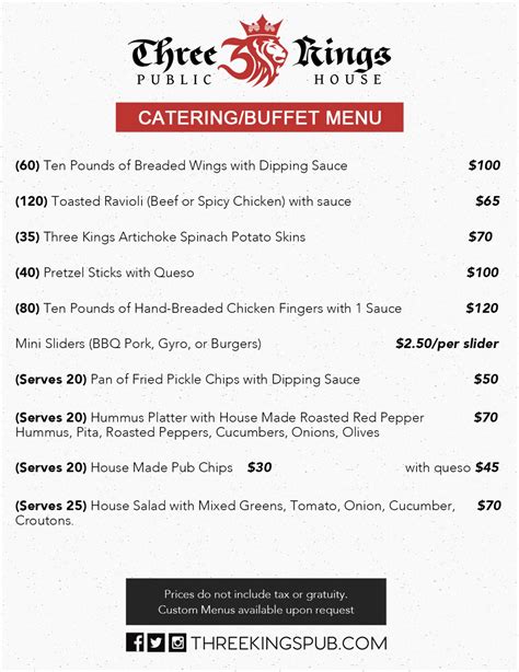 Three Kings Pub Catering Menu Three Kings Public House