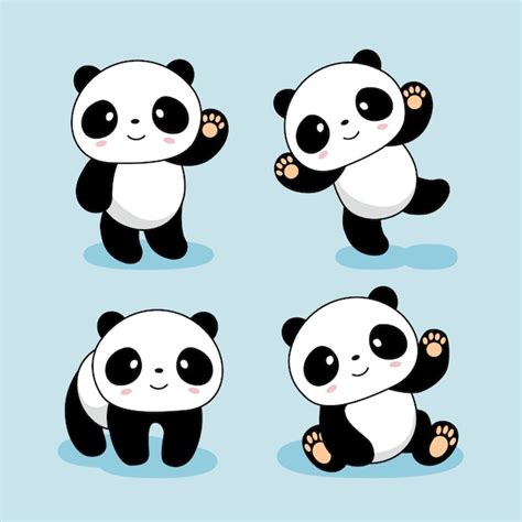 Cute Baby Panda Cartoon Animals Premium Vector