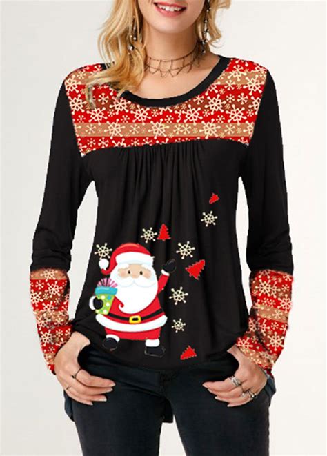 Long Sleeve Snowflake Print Christmas T Shirt Trendy Tops For Women
