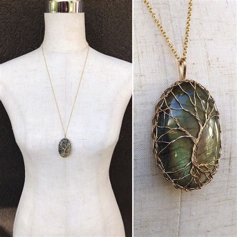 Tree Of Life Necklace - 14k Yellow Gold Filled - Oval Cut Labradorite - 