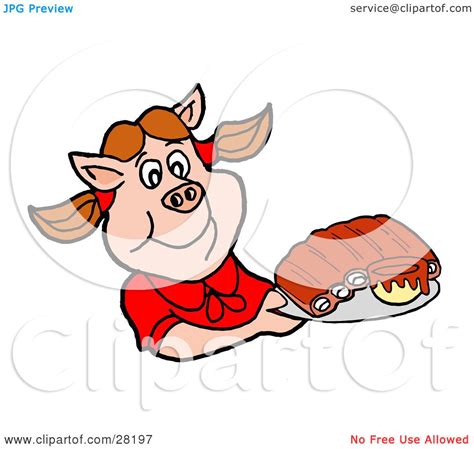 Clipart Illustration Of A Pig Girl In A Red Shirt Holding
