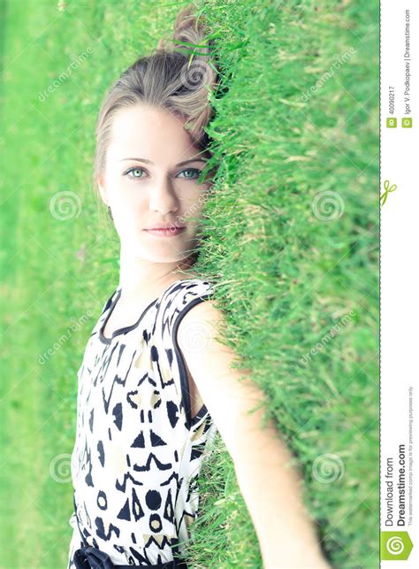 Photo Of A Girl On The Green Grass Stock Image Image Of Beauty