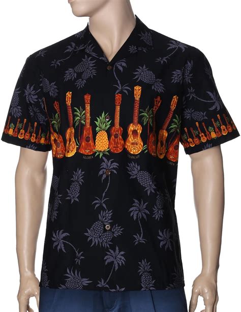 Beautiful Cotton Ukuleles Pineapples Aloha Hawaiian Shirt Tropic Chest
