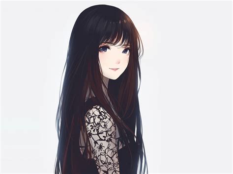 Anime Girl Long Brown Hair Blue Eyes