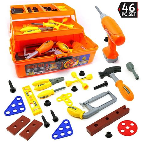 46 Piece Kids Toy Tool Set With Tool Box And Toy Power Tools Kids
