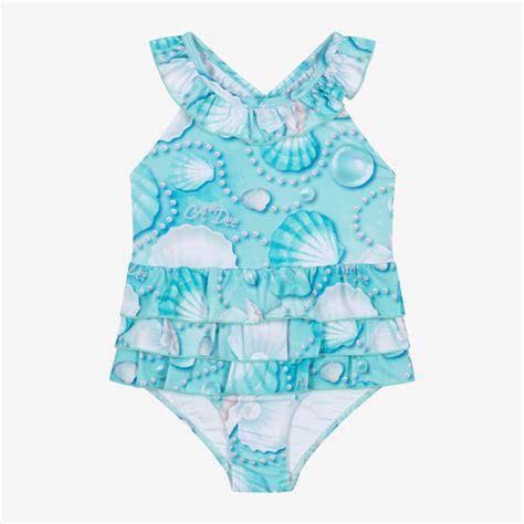 A Dee Girls Blue Seashell And Pearl Swimsuit Childrensalon