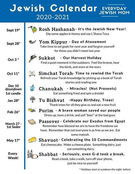 Jewish Calendar 2020-2021 | Jewish calendar, Jewish beliefs, Jewish moms