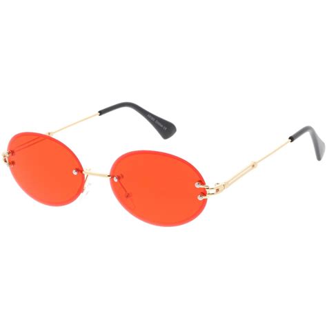 rimless oval sunglasses slim metal arms color tinted neutral lens 54mm