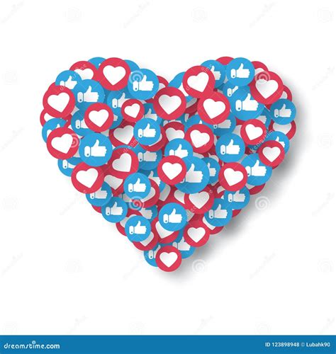 Like Thumbs Up Icons In Heart Shape Social Media Elements Isolated On