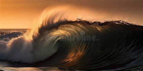 Closeup Of Ocean Breaking Waves Sunset Dawn Crashing Sea Break