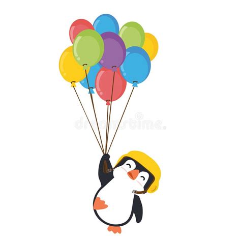 Cute Penguin Cartoon Holding Balloon Isolated On White Stock Vector
