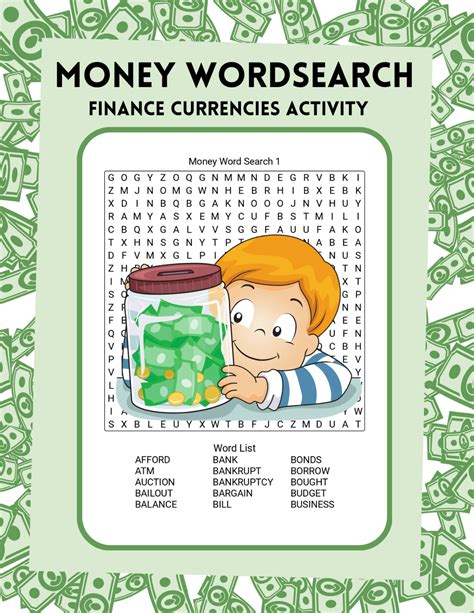 Money Word Search Finance Currencies Literacy Activity Morning Work