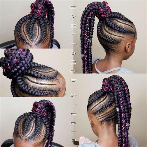 You can get this multisectioned style and add beads at the base to make things more attractive! Kids braids. Kids styles. Kids feed in braids. Braided ...