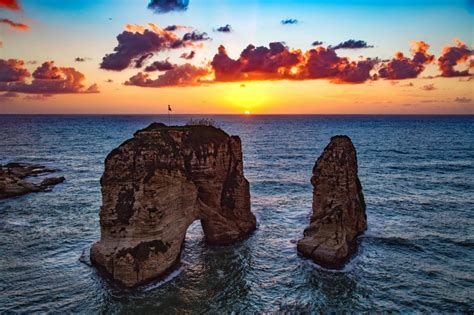 Papier Peint Raouche Rochers Beyrouth Liban Mer Sunset Hd Lavage