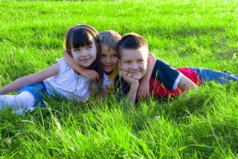 Children On Green Grass Stock Image Image Of Brothers 34138581