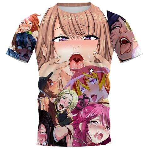 Buy Cloocl Ahegao Hentai Expression Cartoon T Shirts D Print Casual Round Neck Pullover At