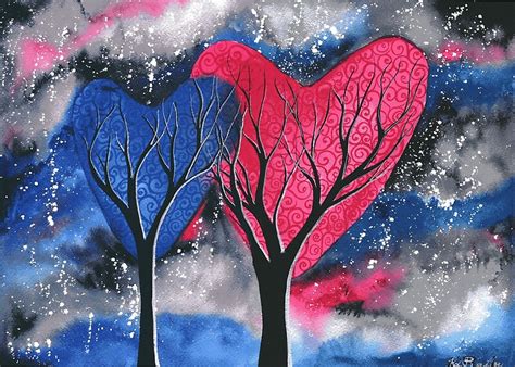 Night Romance Watercolour Heart Tree Painting By Klbailey Redbubble