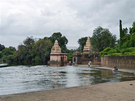 wai maharashtra india 18 september 2022 temple on krishna ghat in monsoon season bank of
