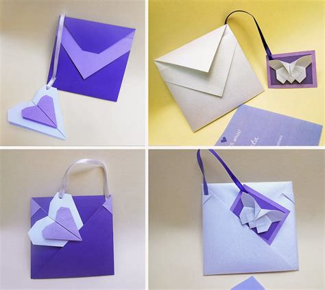 Origami Sobres Plegados En Papel Con Detalles De Tarjeta Con Mariposa