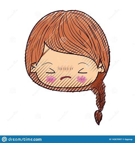 Colored Crayon Silhouette Of Kawaii Head Little Girl With Braided Hair