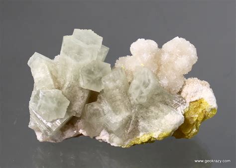Aragonite On Sulfur With Calcite Geokrazy Minerals