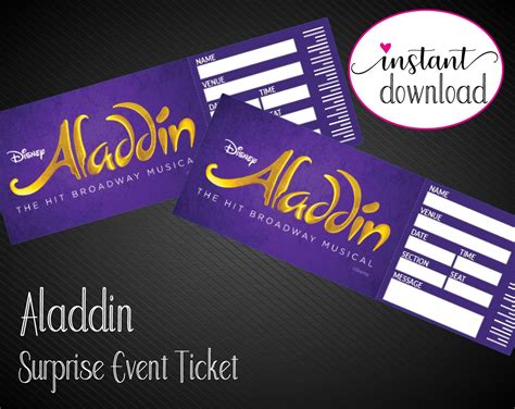 Printable Aladdin Broadway Surprise Ticket Editable Musical Etsy