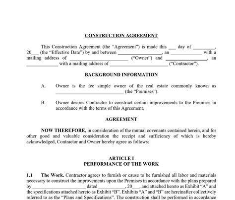 Sample Construction Contract Template Agreement Approveme