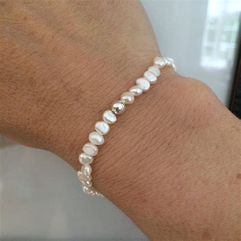 Tiny Freshwater Pearl Stretch Bracelet Sterling Silver Bead June Birthstone T Bridesmaid