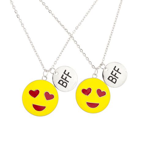 Lux Accessories Silver Tone Enamel Heart Eyes Emoji Bff Best Friend