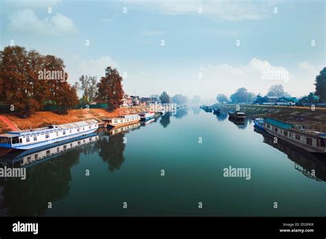 Boats In The River Jhelum River Srinagar Jammu And Kashmir India