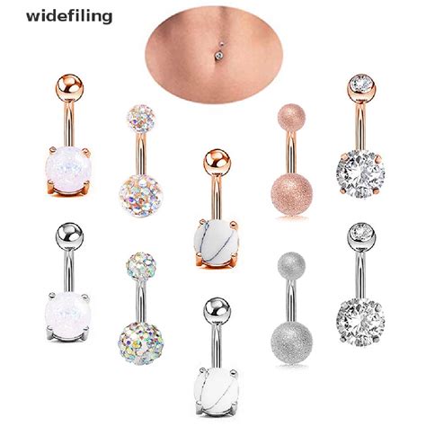 Widefiling Widefiling 1set Navel Belly Button Ring Barbell Rhinestone Crystal Ball Piercing