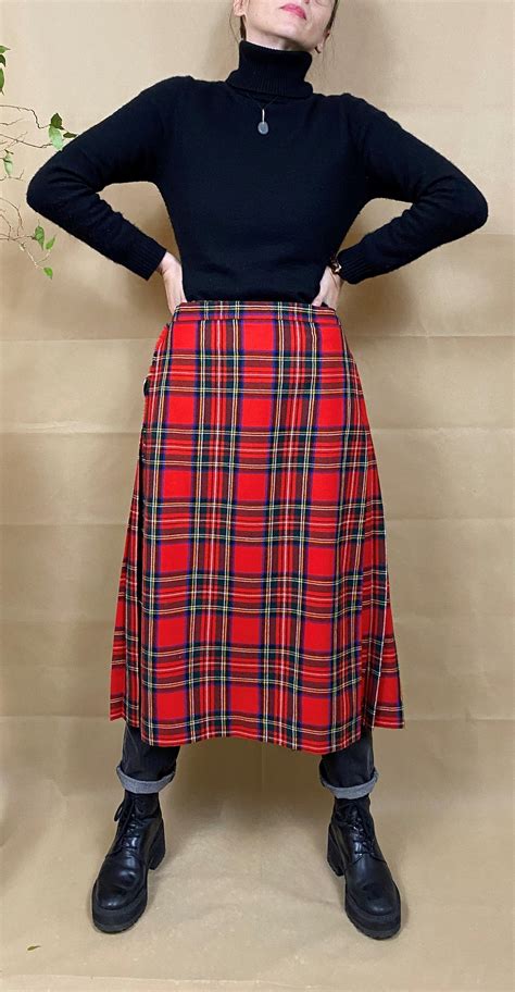 Scottish Vintage Wool Pleated Skirt For Women Size M Scottish Etsy