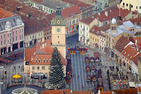 Aerial View Of Brasov Christmas Market The Big Square Romania