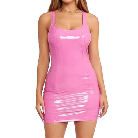 Sleeveless Faux Latex Dress Women S Sexy Pu Leather Clubwear Various Colors Ebay