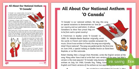 Canada S National Anthem O Canada Song Fact Sheet