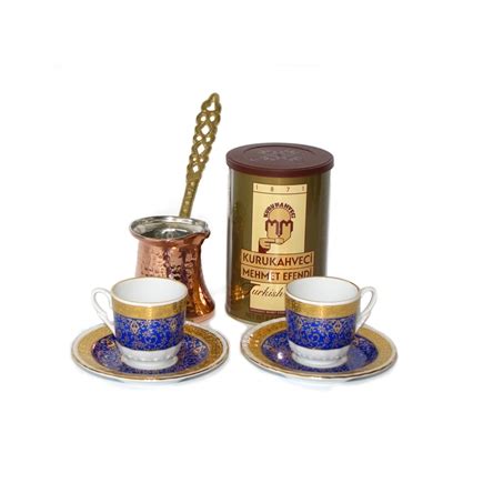Turkish Coffee Set For With Mehmet Efendi Coffee Blue Gold