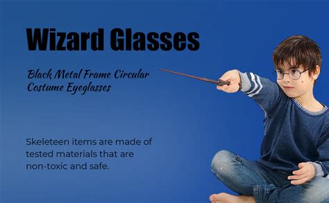 Skeleteen Round Wizard Costume Glasses Black Metal Frame