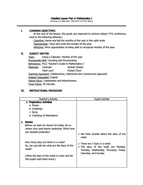 Detailed Lesson Plan In Mathematics 1 Do Detailed Lesson Plan In
