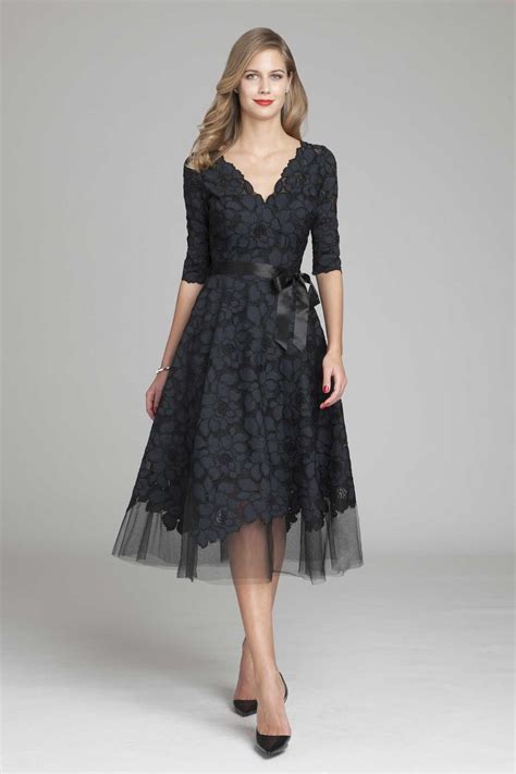 34 Sleeve Lace And Tulle Fit And Flare Dress Tea Length Dresses