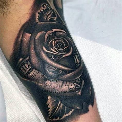3d black rose tattoo on foot for men. 80 Money Rose Tattoo Designs For Men - Cool Currency Ink
