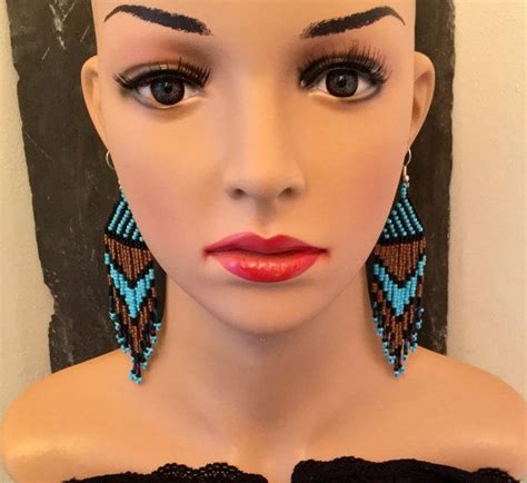 Turquoise Glass Seed Bead Fringe Earrings Native American Etsy Native American Beaded