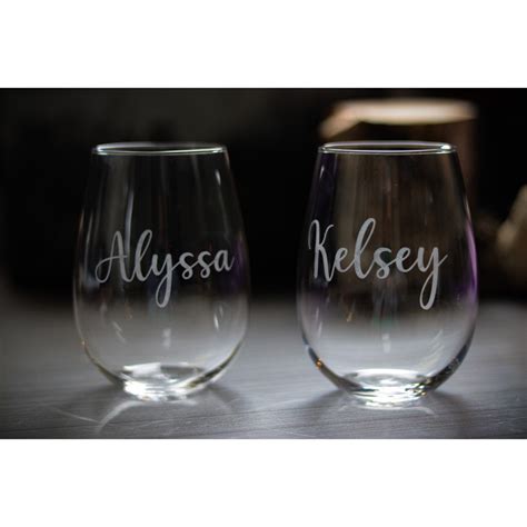 Custom Stemless Etched Wine Glass Etsy