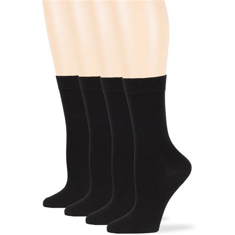 Womens Cotton Dress Crew Thin Socks Black Medium 9 11 4 Pack