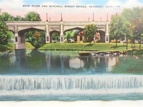 Bear River Mitchell St Bridge Petoskey Mi Michigan Water Vintage